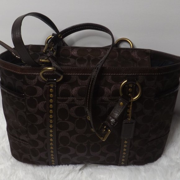 Coach Brown Lurex Jacquard Leather Signature Tote Bag - Picture 4 of 5
